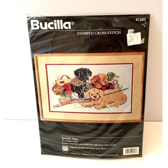Bucilla Other - Bucilla 1996 Stamped Cross Stitch Sportin Pups 41343 Fishing Dog See Description